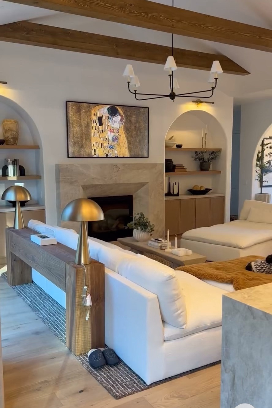 Our New Build Transformation in our Flagstaff Home 🏡. Beams, built-ins & fireplace are finally done ✔️ Couldn't be happier with how it turned out 🥰

For the fireplace & countertops we used the exact same stone as our kitchen. It's Leathered Taj Mahal Quartzite. Which I highly recommend 👌🏼 

#LTKFindsUnder100 #LTKHome