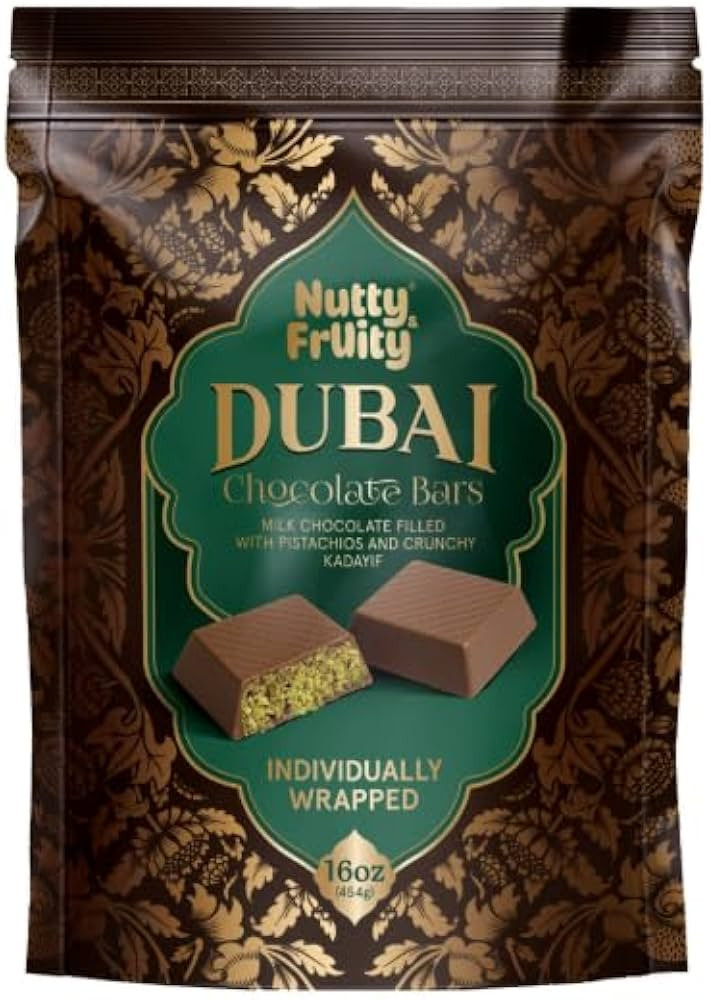 Nutty & FrUity Dubai Chocolate Bars, Milk Chocolate with Pistachio, Individually Wrapped, 16 oz (... | Amazon (US)
