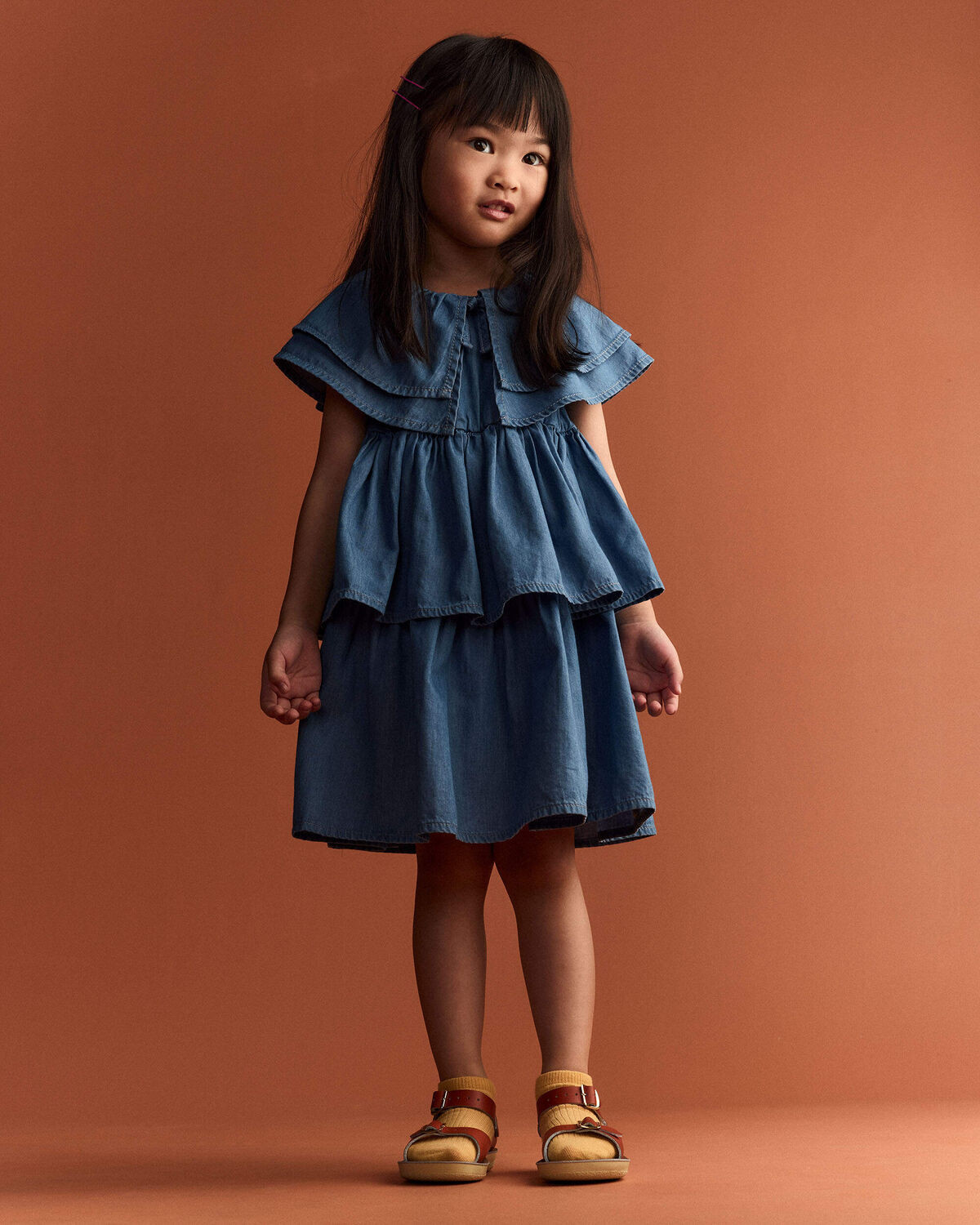 Toddler Girl Ruffle Tiered Dress in Chambray - Blue - Otter Avenue | Carter's | Carter's Inc