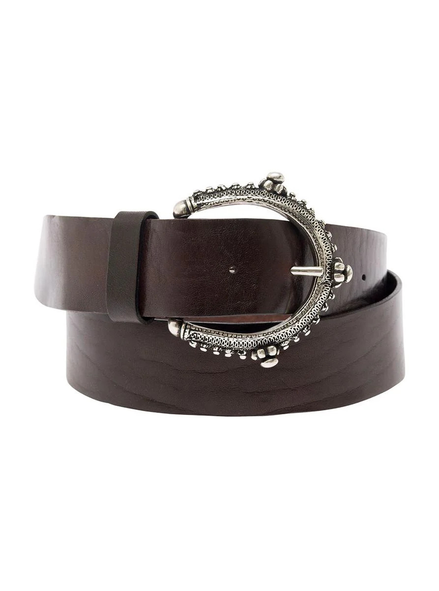 Brown Belt With Circle Buckle In Leather Woman | Baltini