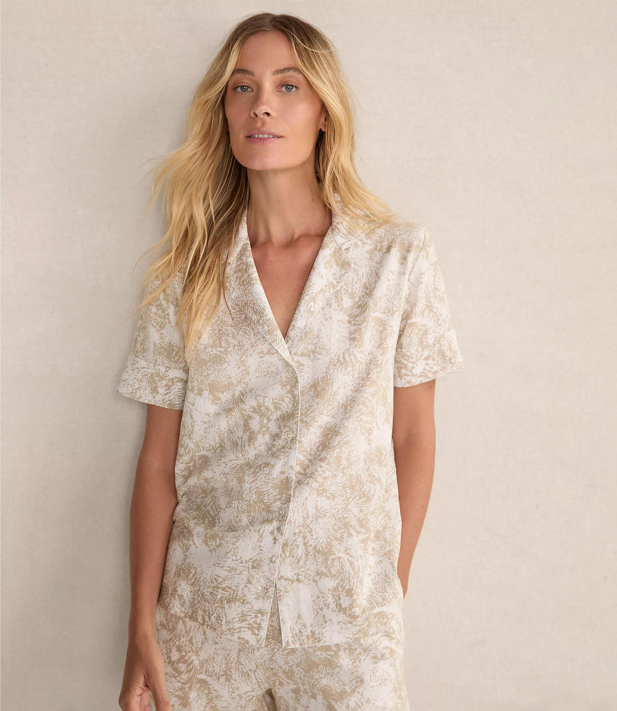 Haven Well Within Organic Cotton Linen Serene Botanicals Short Sleeve Sleep Top | LOFT