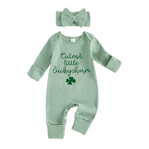 SZMBCMYXRZY My First St Patricks Day Baby Girl Outfit Newborn Clover Onesie Long Sleeve Romper Jumpsuit Spring Infant Clothes (Green, 0-3 Months) | Amazon (US)