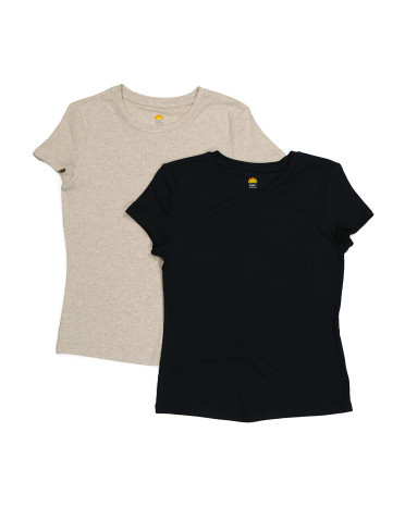 Set Of 2 Short Sleeve Crew Neck Ribbed Tee | TJ Maxx