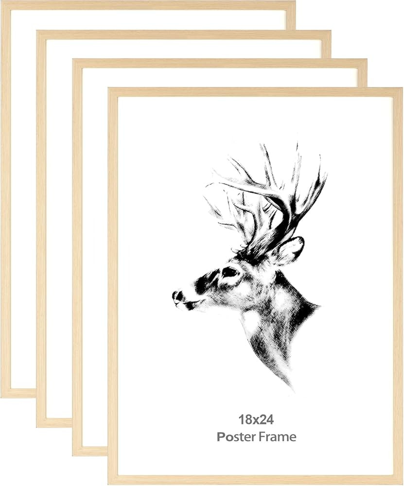 Yaetm 18x24 Frame Set of 4, Solid Oak Wood Poster Frame 18 x 24 inches, Wall Gallery 18x24 Pictur... | Amazon (US)