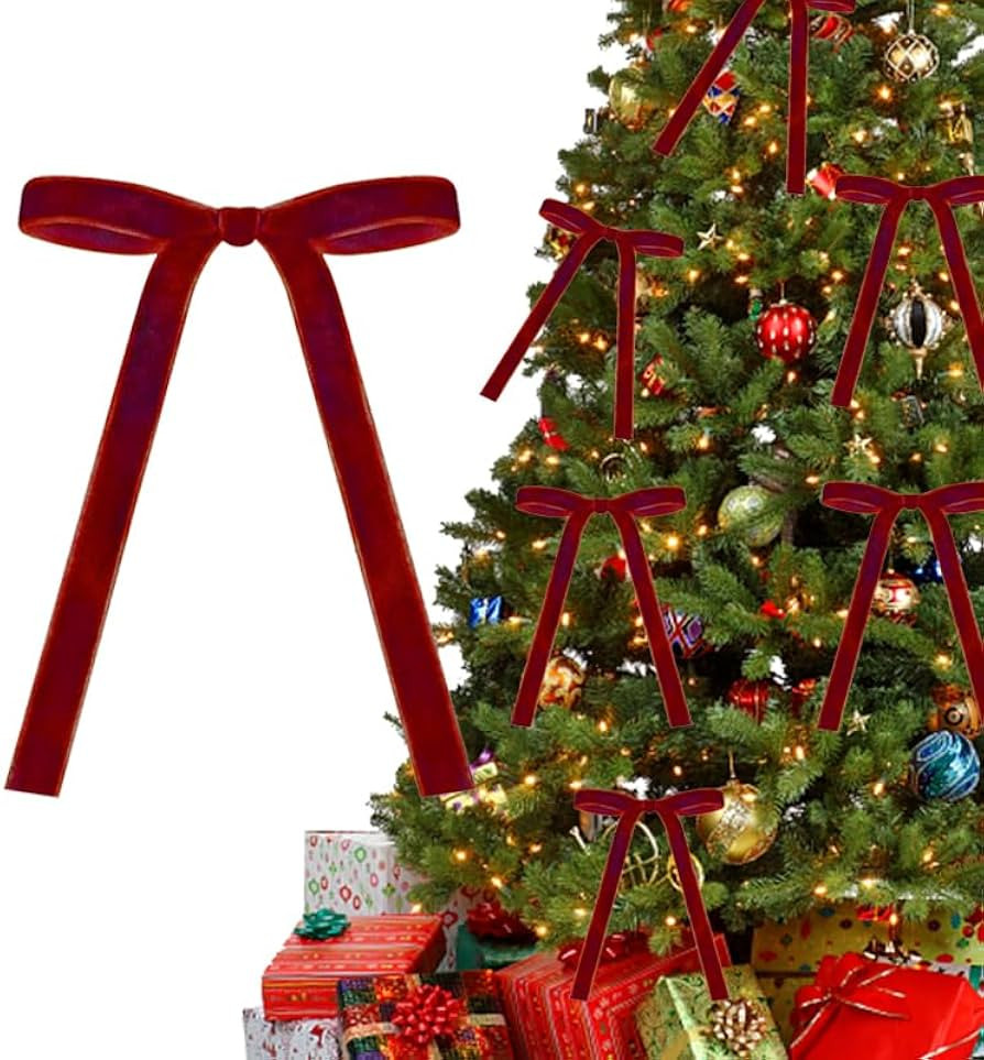 SUQ 12 Pcs Burgundy Velvet Christmas Tree Bows Door Garland Decor Vintage Wreath Bow Easy to use ... | Amazon (US)