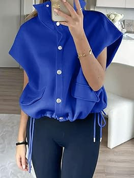 Cicy Bell Womens Fall Oversized Vest Cropped Button Down Cap Sleeve Lapel Collar Jackets Casual D... | Amazon (US)