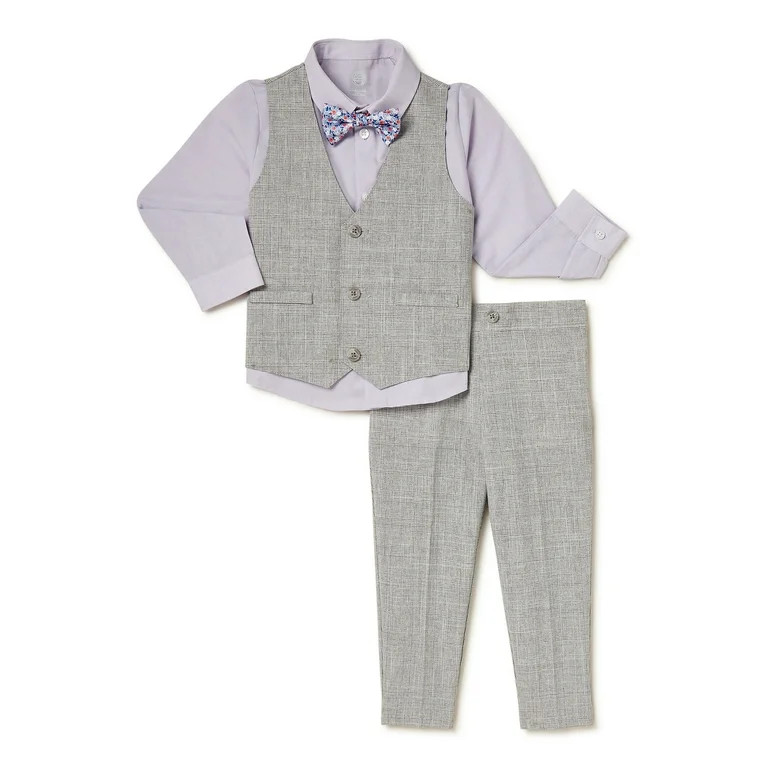 Wonder Nation Baby and Toddler Boy Button-Down Shirt, Bowtie, Vest and Pants Outfit Set, 4-Piece,... | Walmart (US)