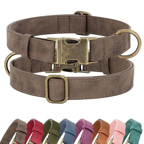 Didog Soft PU Leather Dog Collar, Stylish Quick Released Dog Collar for Large Dogs, Easy Clean Adjustable Pet Collar for Daily Walking, Brown, L Fit 15-23" Neck | Amazon (US)