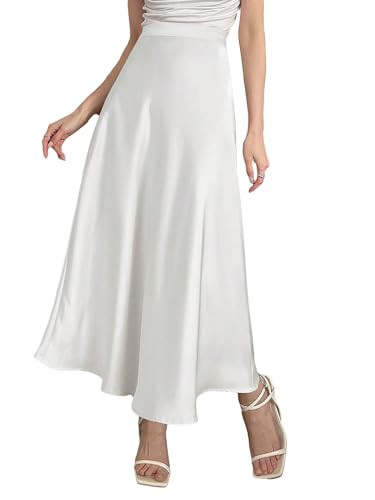SweatyRocks Women's Satin High Waisted A Line Maxi Skirt Elegant Solid Flowy Party Long Skirts | Amazon (US)
