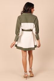 Julia Belted Mini Dress - Olive/White | Petal & Pup (US)