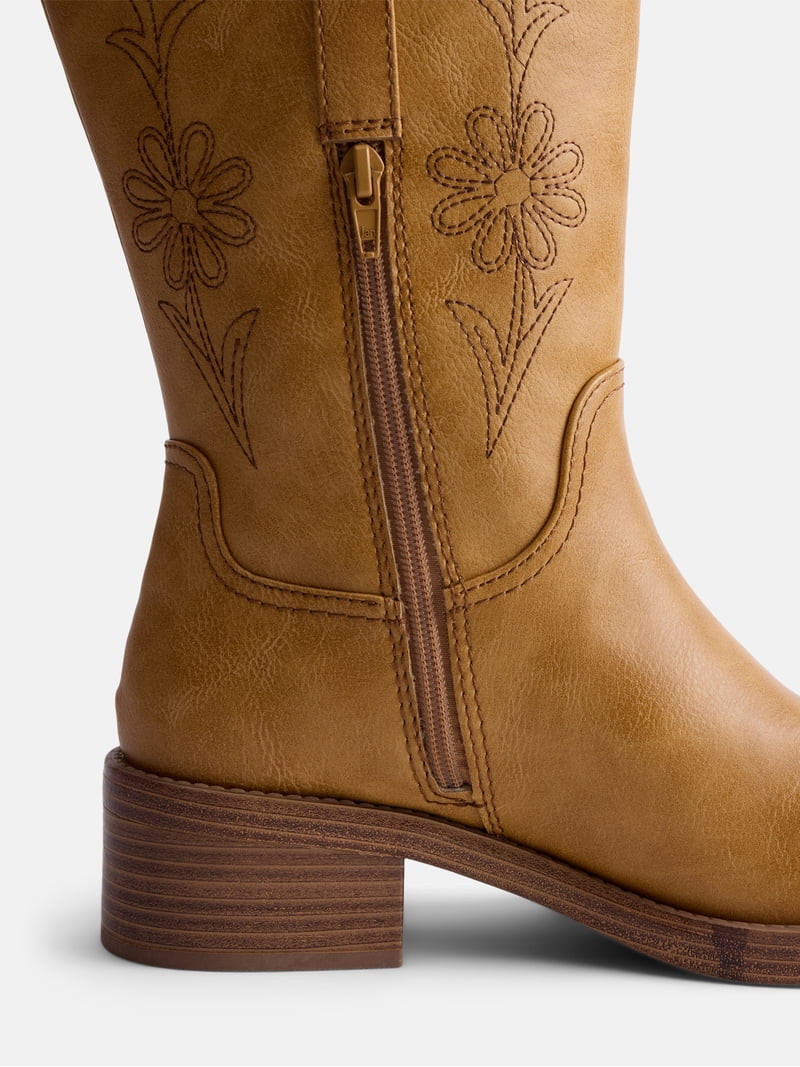 No Boundaries Women's Floral Embroidered Block Heel Boots | Walmart (US)