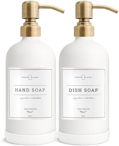 Vine Creations White Glass Soap Dispenser, 2 Pack Kitchen Soap Dispenser Set with Stainless Steel... | Amazon (US)