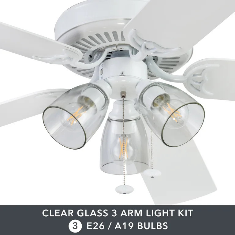 Better Homes & Gardens 52" 5 Blade White Ceiling Fan with 3 Lights | Walmart (US)