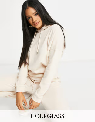 ASOS DESIGN Hourglass tracksuit hoodie / slim sweatpants set with tie in organic cotton in cream ... | ASOS (Global)