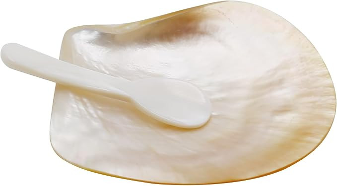 2 Pcs Natural Shell Plate Set, Mother of Pearl Caviar Plate and Pearl Spoon, Caviar Spoon and Dis... | Amazon (US)