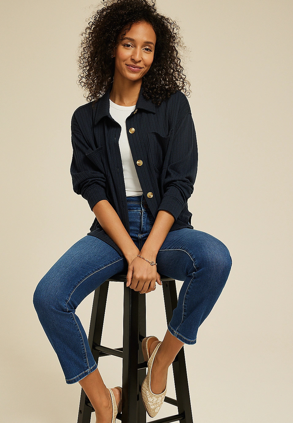 Cabled Texture Cropped Shacket | Maurices