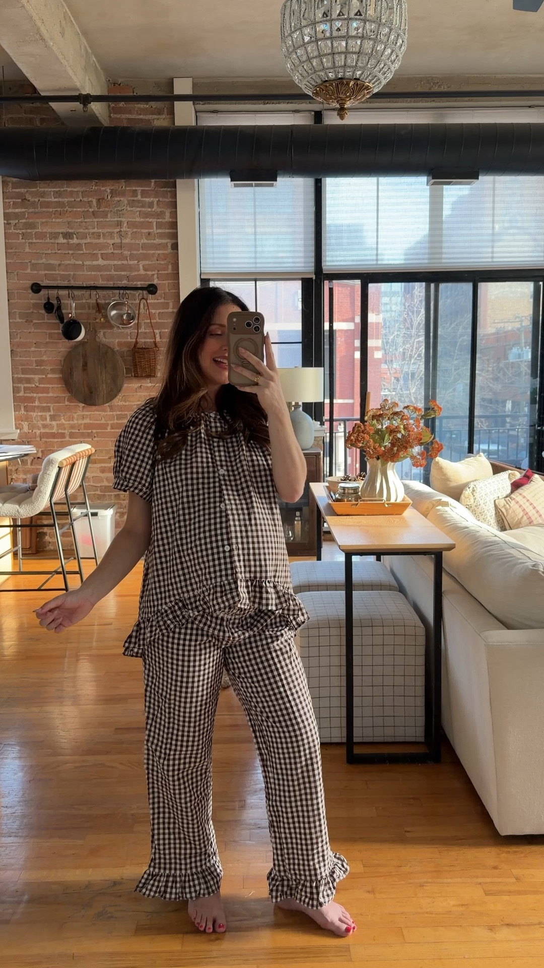 Amazon pajamas that I wore for our newborn hospital pics! Wearing a size small. They come in other gingham colors as well! Work with her without a bump + breast feeding friendly  

#LTKBump #LTKBaby