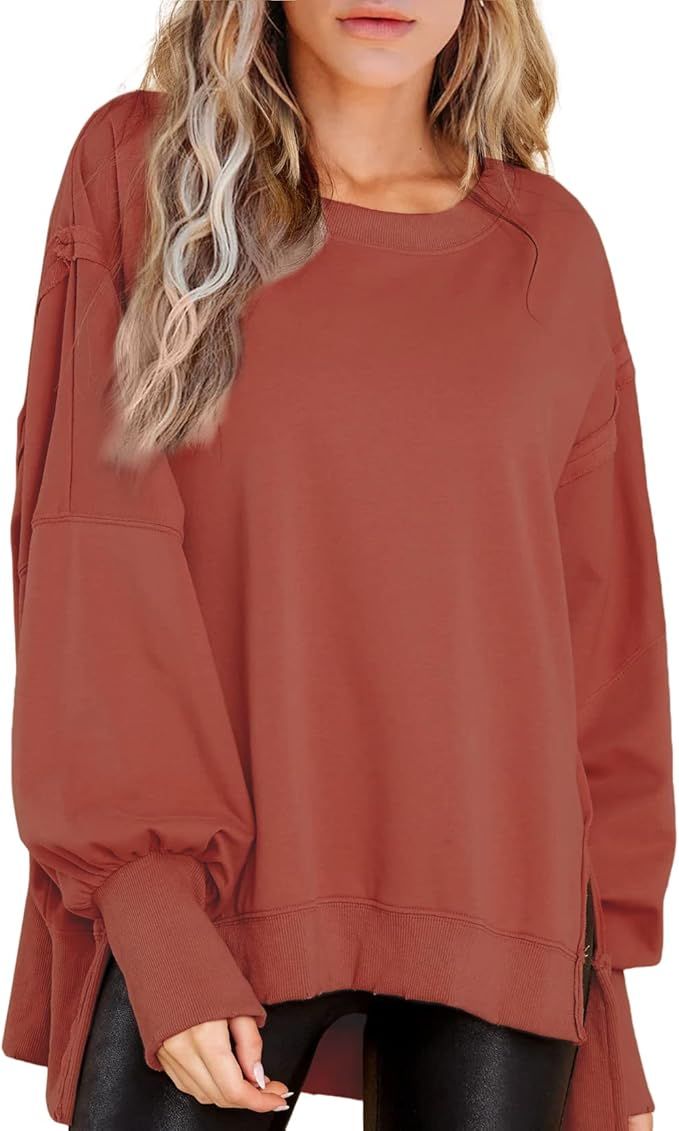 BWQ Women's Oversized Sweatshirt Crew Neck Long Sleeve Shirts Pullover Long Sleeve Tops | Amazon (US)