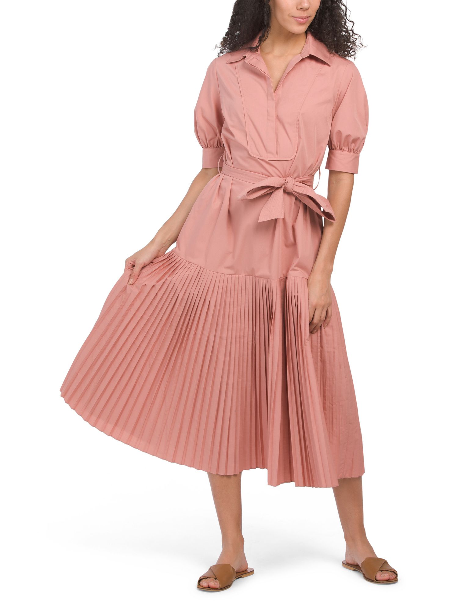 Tie Waist Midi Dress With Pleated Skirt | Casual Dresses  | Marshalls | Marshalls