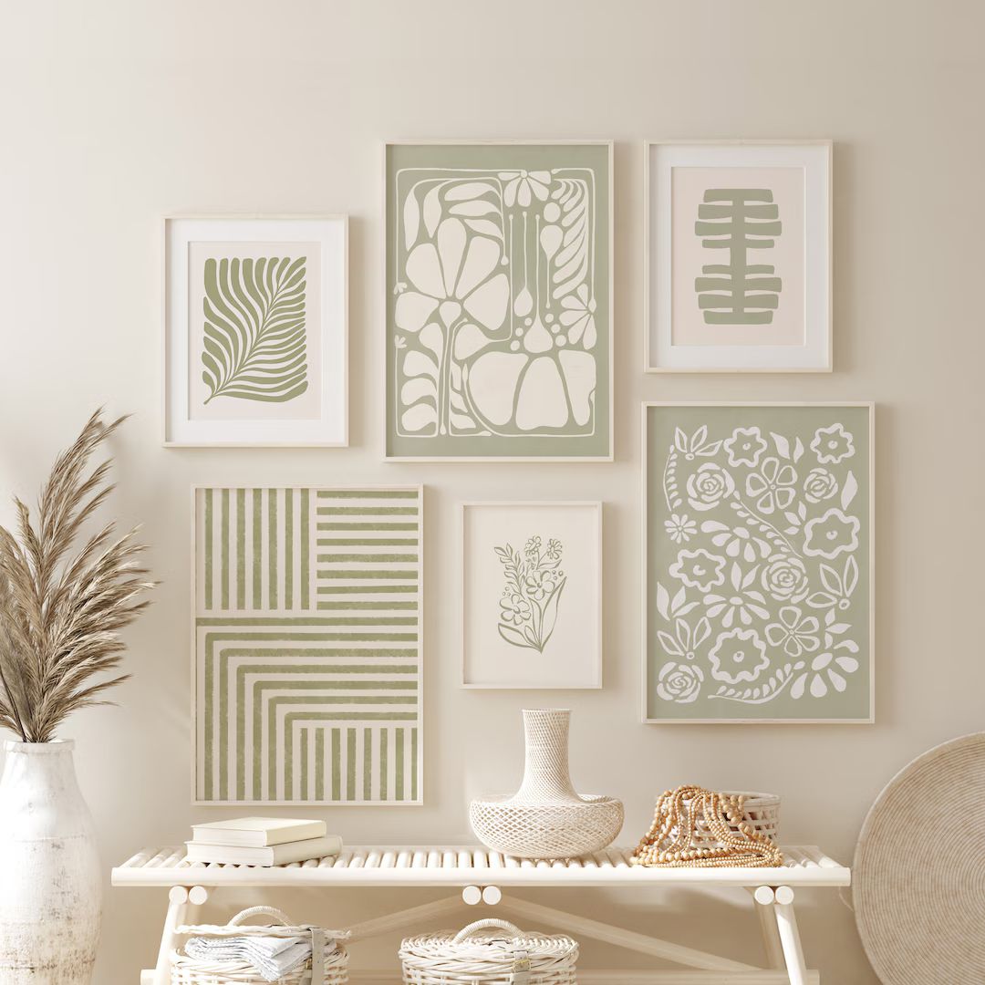 Set of 6 Prints, Sage Green Print Set, Boho Botanical Set, Wall Art Set of 6, Printable Set of 6,... | Etsy (US)