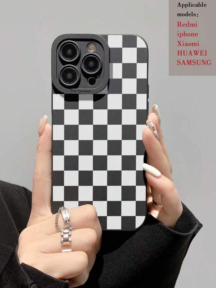 Checkered Pattern Thick Anti-Fall Phone Case Compatible With Iphone, Samsung, Huawei | SHEIN