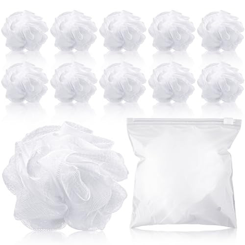 Funnymoom 12 Pcs Travel Size Loofah Individually Wrapped, Small Shower Puff Bath Sponge Pouf Ball Bulk Mesh Bath Puff Mini Loofah Sponge with Case Bulk for Shower Care (25g,White) | Amazon (US)