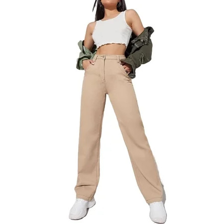 Zipper Closure Zipper Fly High Waist Long Women s Jeans(2) | Walmart (US)