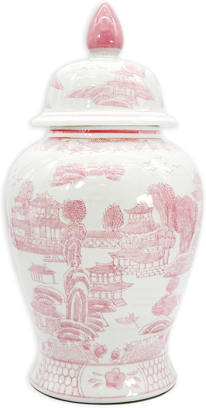 Galt International Pink Floral Chinoiserie Ceramic Temple Jar 18" w/Lid - Ginger Jar Home & Kitch... | Amazon (US)