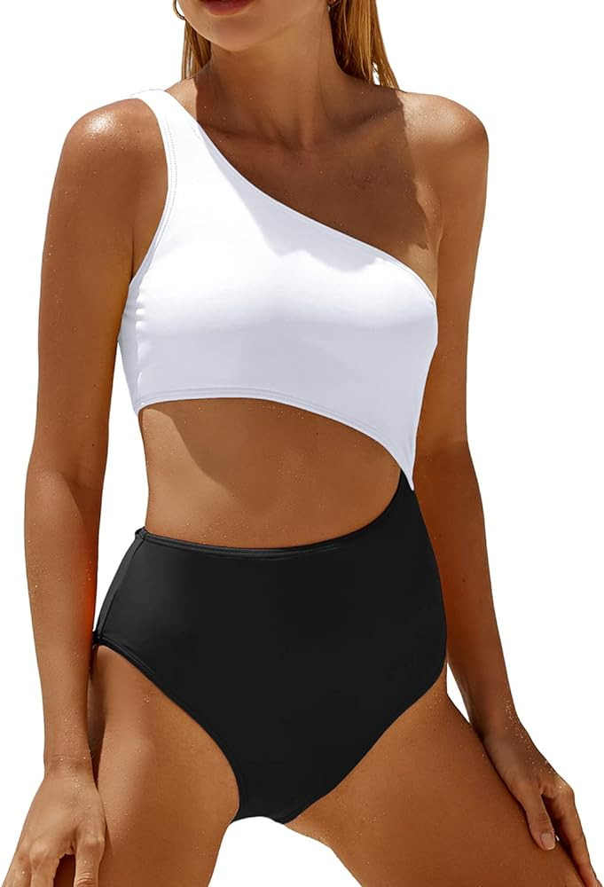Yonique Women's One Piece Bathing Suit One Shoulder Swimsuit Cutout Swimwear Monokini | Amazon (US)