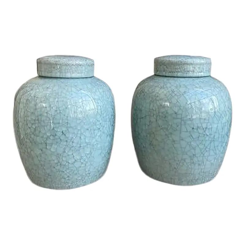 Late 20th Century Light Blue Ginger Jars - a Pair | Chairish