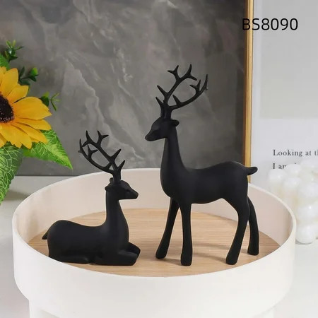 Holloyiver 2pcs Christmas Reindeer Figurines, Resin Deer Statues Elk Sculpture Ornaments for Living Room Table Cabinet Home Decor, Black, 6.5 x 3.7 x 2 Inch | Walmart (US)
