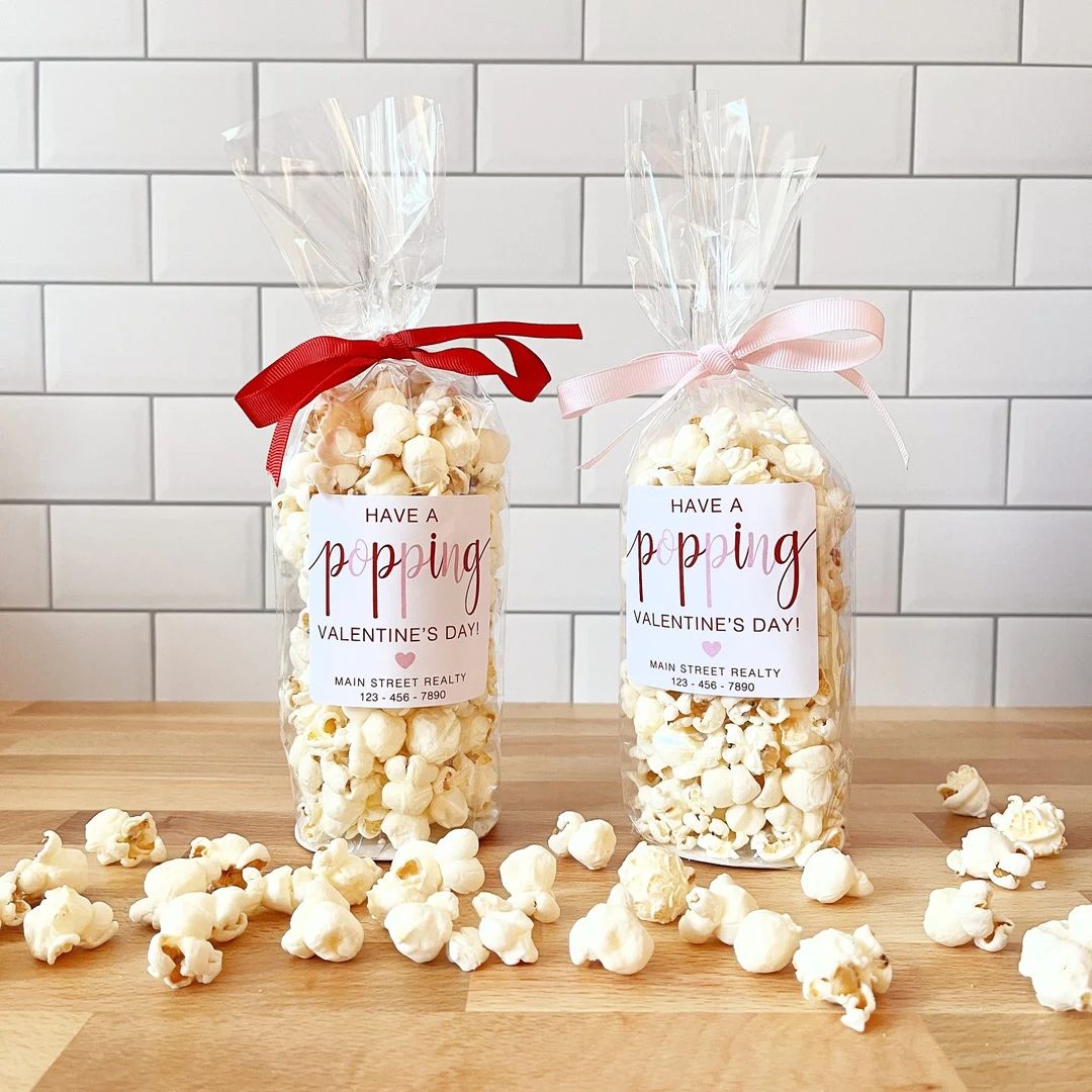 Valentine's Day Popcorn Bags & Ribbon Personalized Valentines Gifts for Kids, School, Business, C... | Etsy (US)