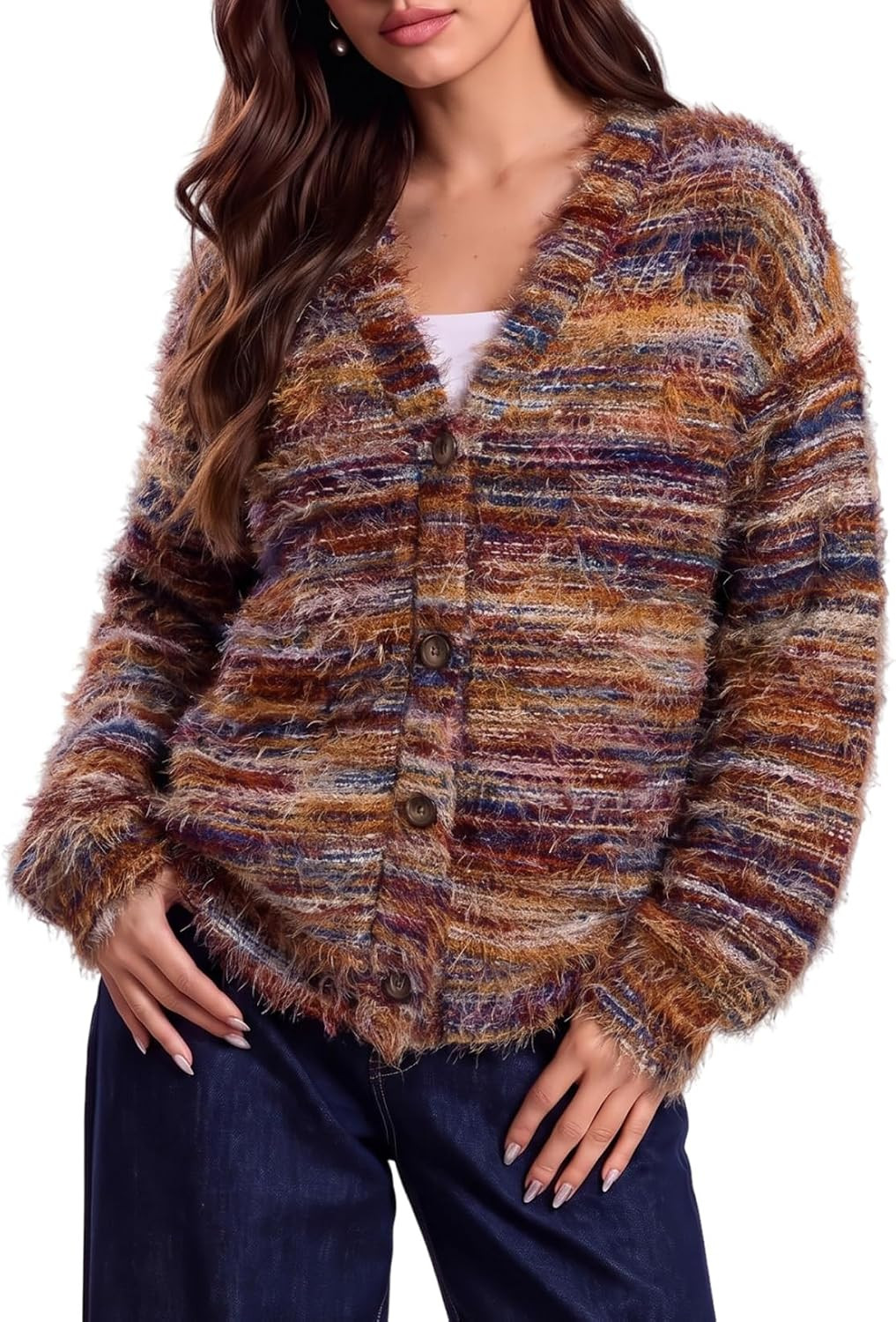 Dokotoo Cardigan Sweaters for Women Lightweight Long Sleeve Striped Sweater | Amazon (US)