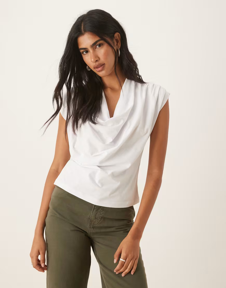 ASOS DESIGN cowl drape detail tee in white | ASOS (Global)