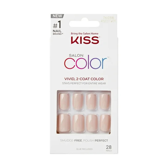 Kiss Salon Color Short Square Press-on Nails with Glue, Beige Solid, 28 Pieces | Walmart (US)