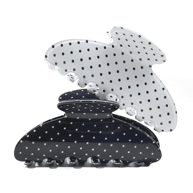 2 Acetate Hair Claw Clip for Women, 3.8-Inch Black and White Polka Dot Big Hair Clips Strong Hold... | Amazon (US)