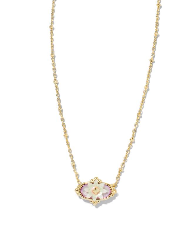 Elisa Gold Flower Petal Framed Short Pendant Necklace in Pastel Mix | Kendra Scott