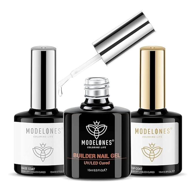 modelones Builder Nail Gel with Gel Top Coat, 3Pcs Clear Builder Nail Kit for Thickening Apex Bui... | Amazon (US)