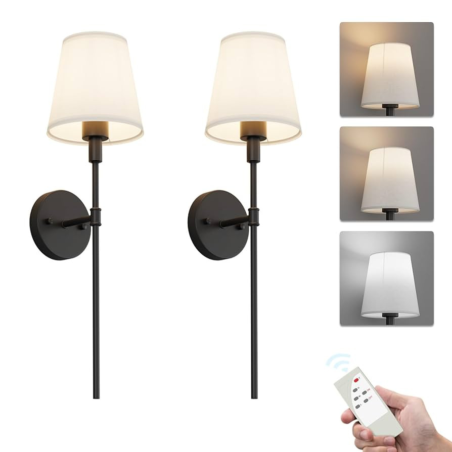 Battery Operated Wall Sconces Set of 2,Rechargeable Wall Sconces 3 Colors Dimmable Wireless Sconc... | Amazon (US)