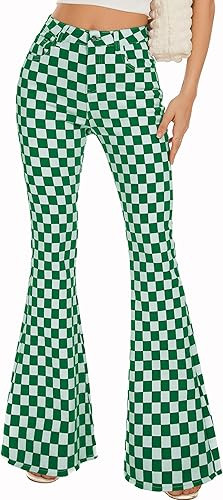 Bell Bottom Jeans for Women High Waisted Stretch Plaid Flare Jeans Denim Bootcut Pants | Amazon (US)