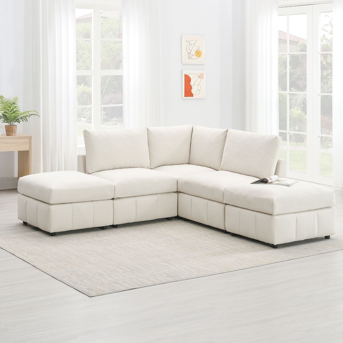 93" 5-Seater Down Filled Upholstered Sectional Sofa Set with Convertible Ottomans, White/ Dark Gr... | Target