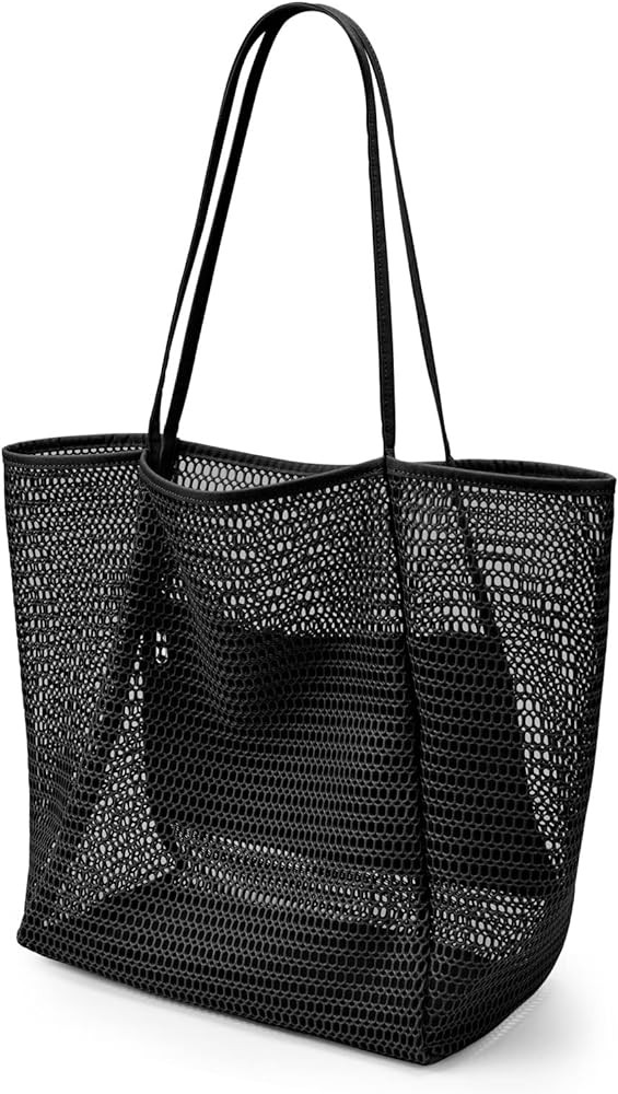 KALIDI Beach Mesh Tote Bag, Casual Tote Bag Hobo Women Foldable MAX 23L Shoulder Bag For Beach Pi... | Amazon (US)