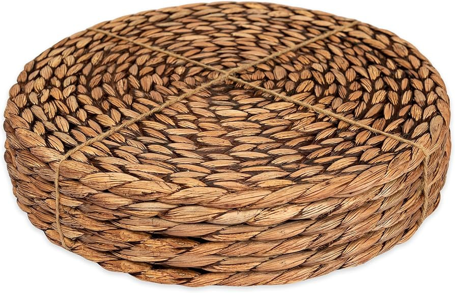 CENBOSS Woven Placemats (13.5" Set of 6, Brown Wash) Round Placemats, Wicker Placemats, Rattan Pl... | Amazon (US)