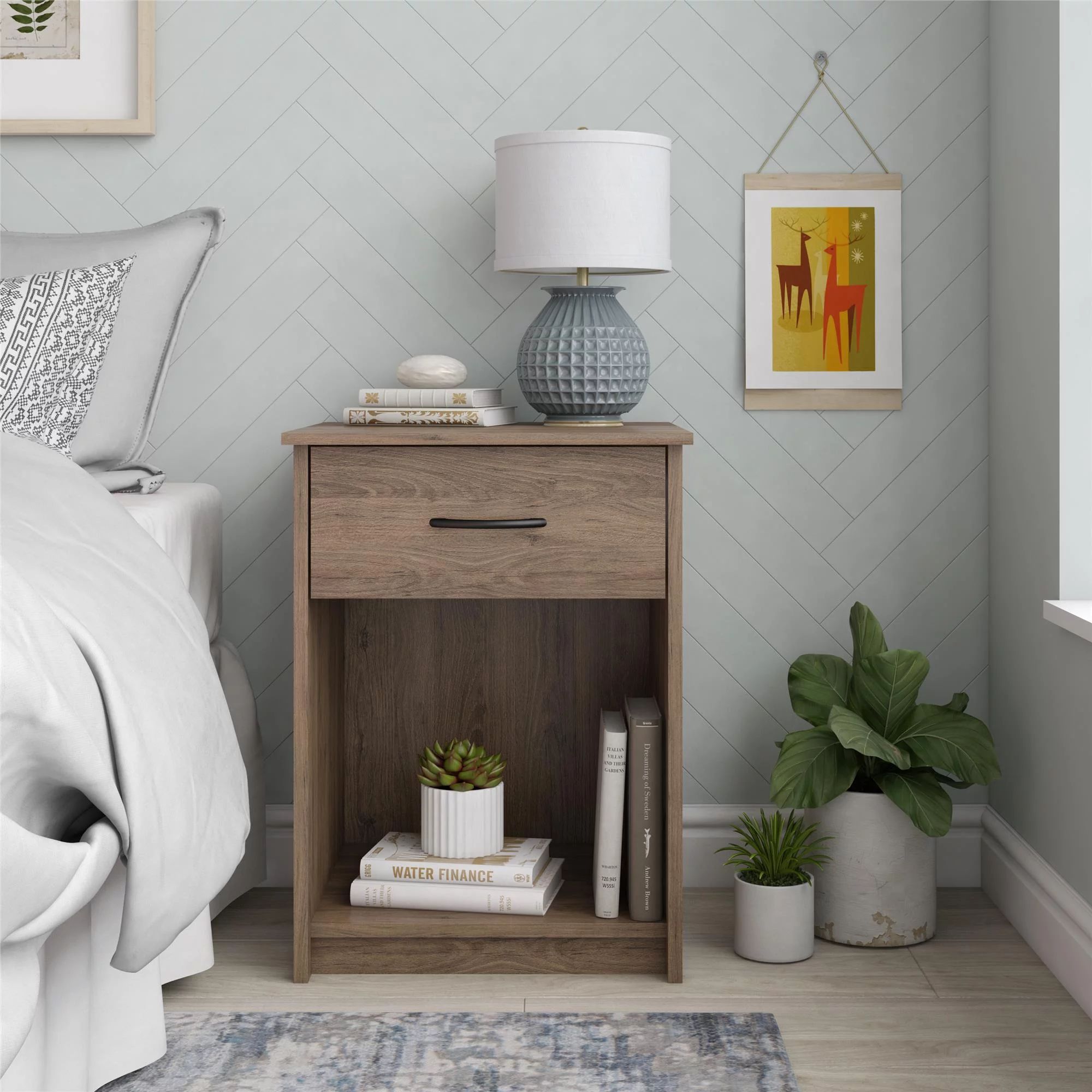 Mainstays Classic Nightstand with Drawer, Rustic Oak | Walmart (US)