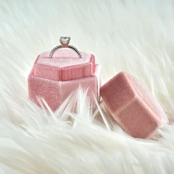Velvet Ring Box Pink Blush Hexagon Single Slot for Jewelry | Etsy | Etsy (US)