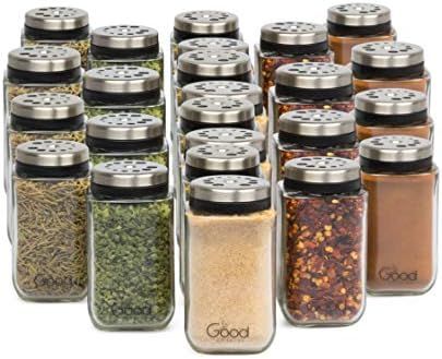 Adjustable Glass Spice Jars- Set of 24 Premium Seasoning Shaker Rub Container Tins with 6 Pouring... | Amazon (US)