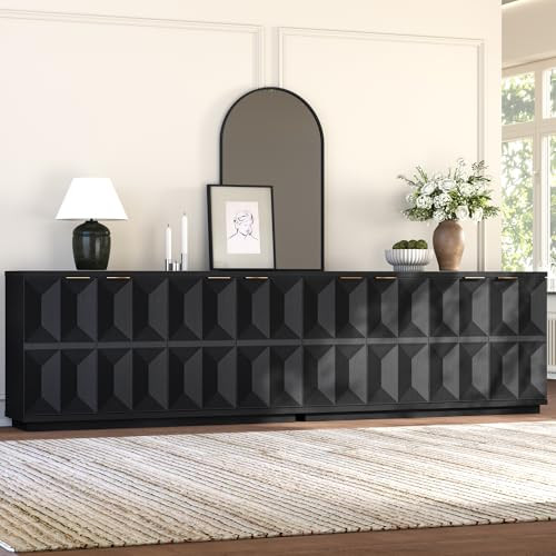 118" Black Sideboard Buffet Cabinet with Storage, Modern Credenza | Amazon (US)