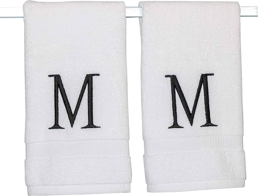 Black Initial Hand Towel for Bathroom - Monogrammed Luxury Hotel Quality Decorative Embroidered T... | Amazon (US)