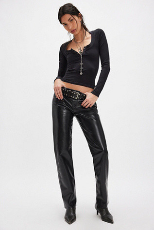 AGOLDE Low Rise Leather Slim Pants | Free People (Global - UK&FR Excluded)