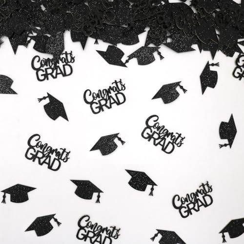Blopee 200PC Black Graduation Confetti Class of 2026 Glitter Congrats Grad Confetti for Table Grad Cap Scatters for Graduation party decorations 2026 | Amazon (US)